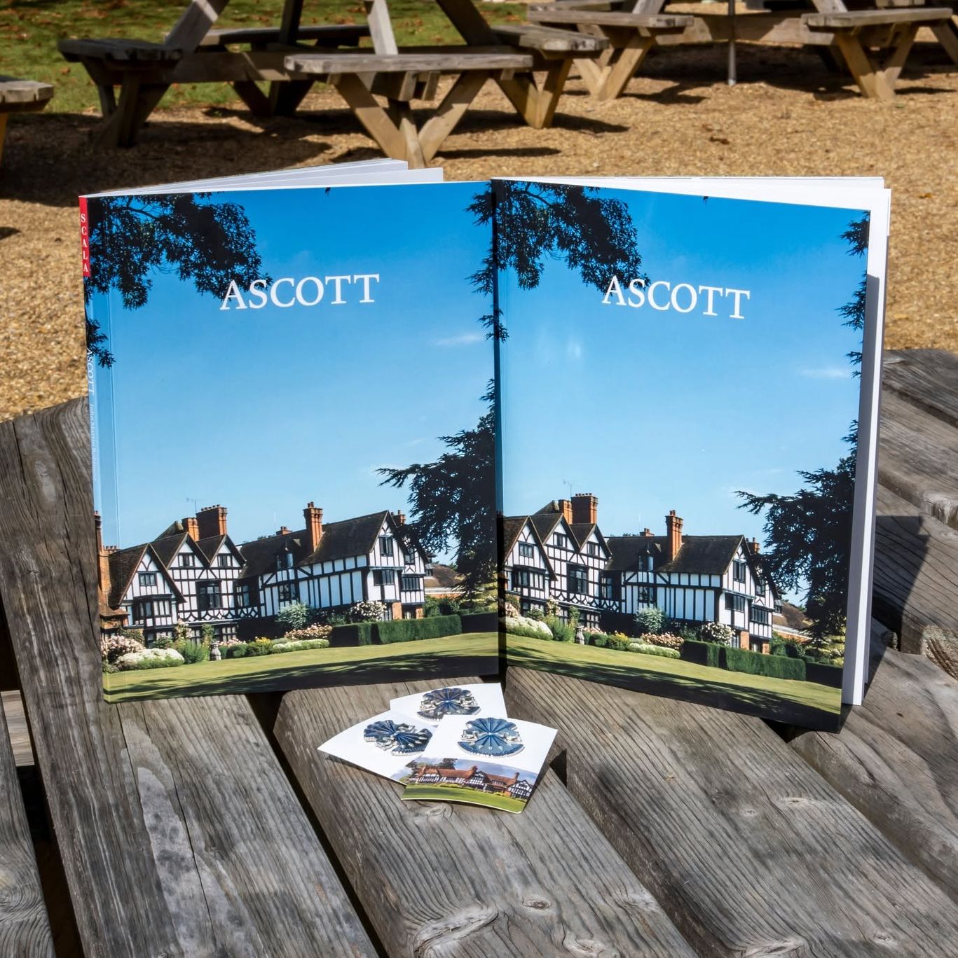 Two large books titled 