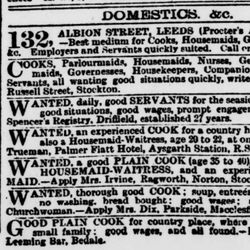 Old newspaper advertisement listing domestic job vacancies and agencies.