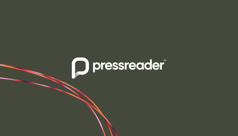 Pressreader logo on a dark background with colorful curved lines