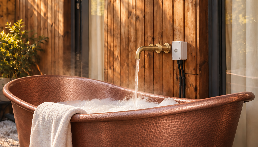 Matte hammered copper soaking tub