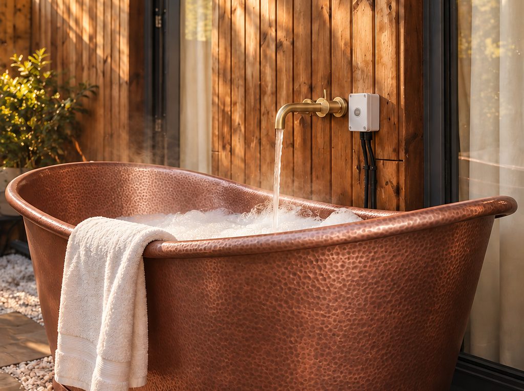 Matte hammered copper soaking tub