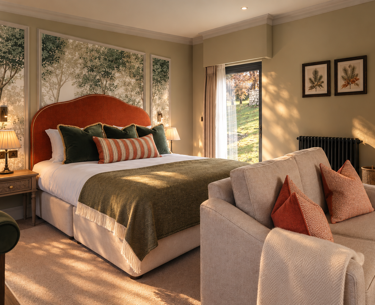 Warm Golden-Hour Boutique Bedroom