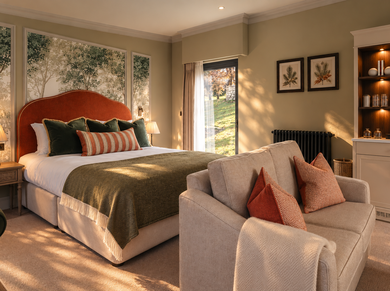Warm Golden-Hour Boutique Bedroom