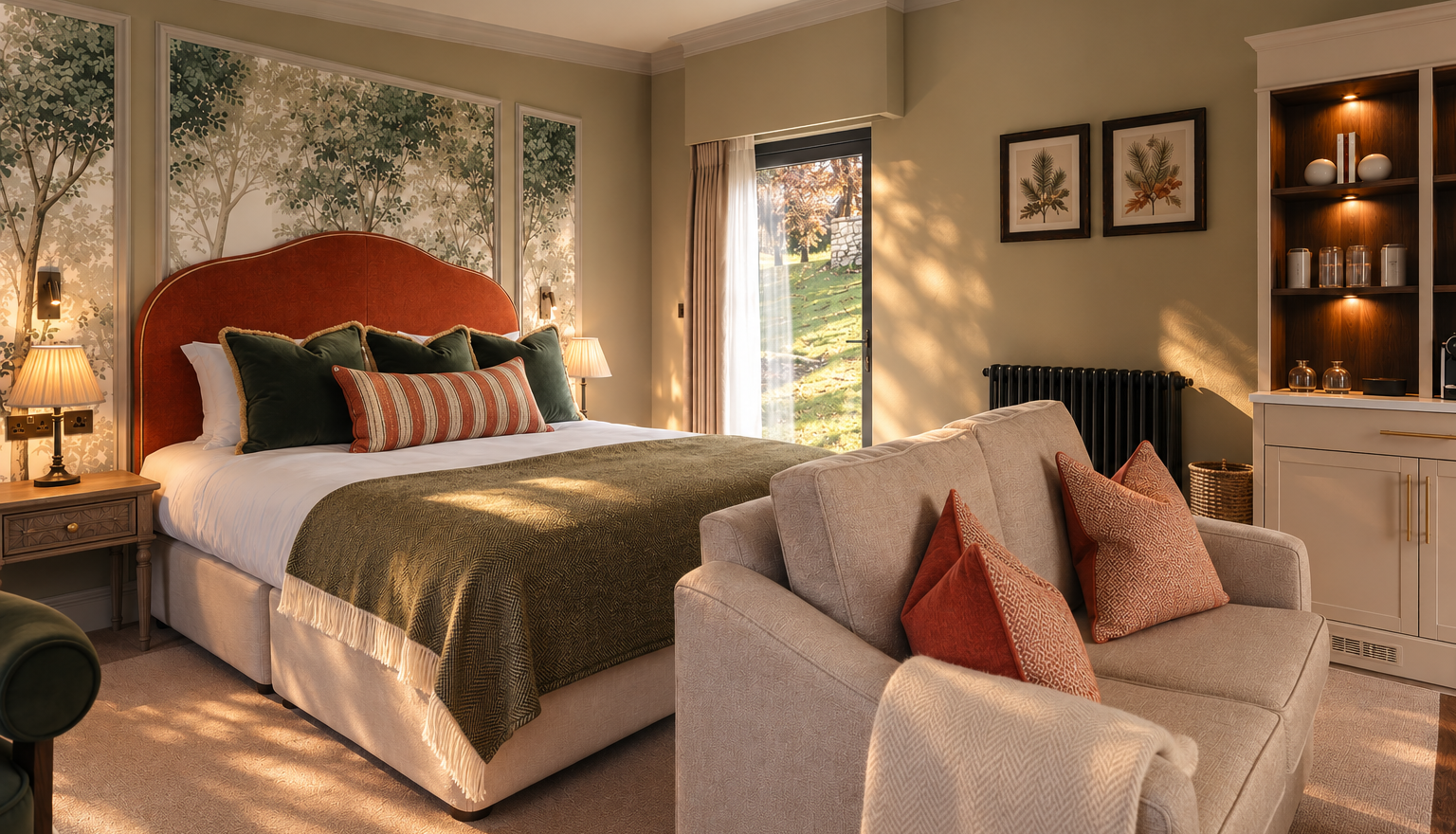 Warm Golden-Hour Boutique Bedroom