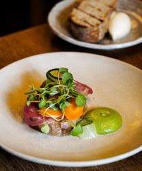 Ham Hock terrine, gastro pub lunch, Dartmoor