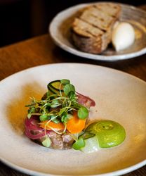 Ham Hock terrine, gastro pub lunch, Dartmoor