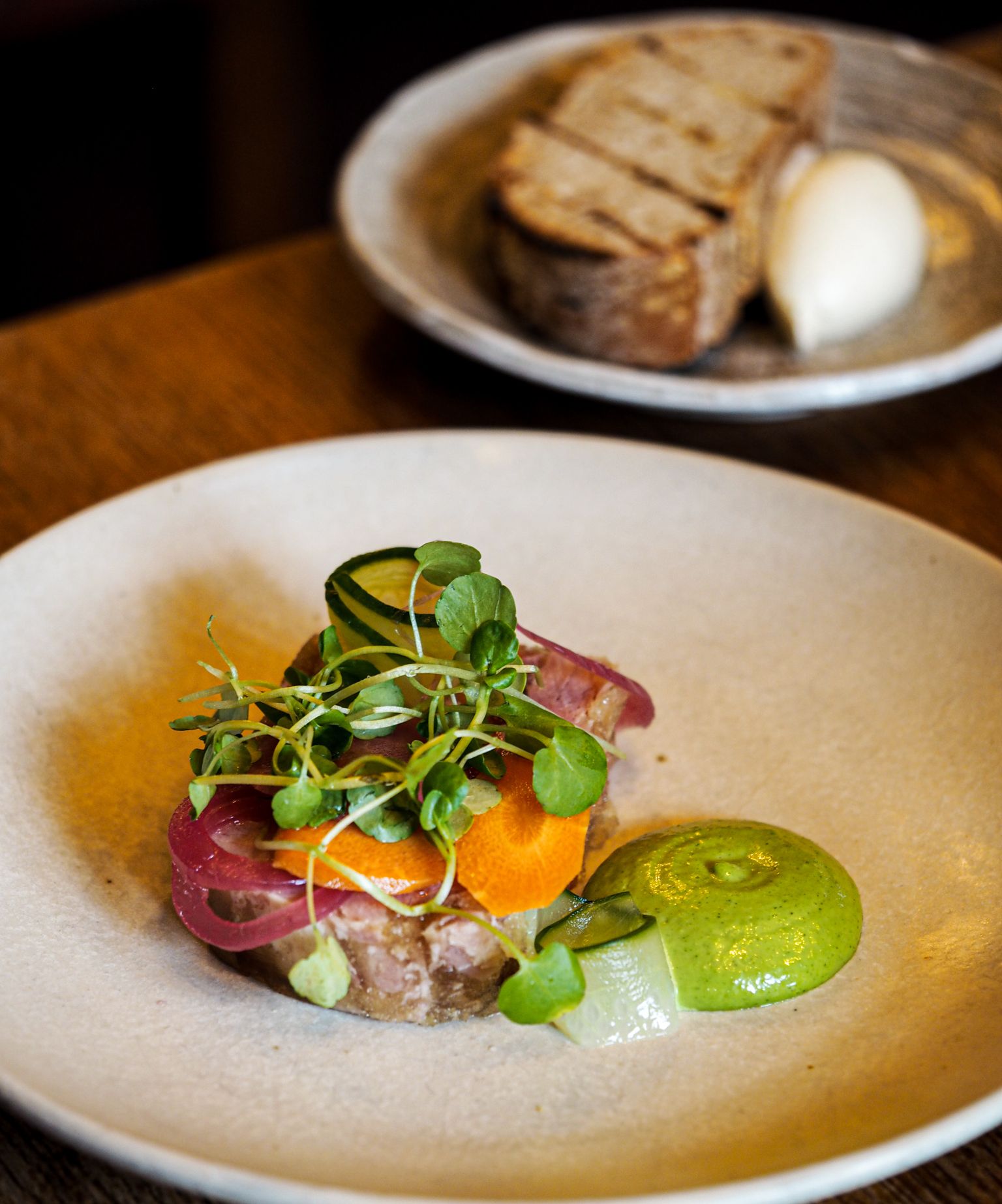 Ham Hock terrine, gastro pub lunch, Dartmoor