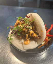 Hirata steamed bun with spicy beef sirloin