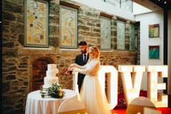 Bride and groom at their Winter wedding