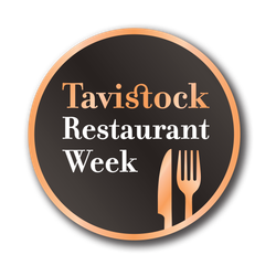 Tavistock Restaurant Week logo with gold border and cutlery icon