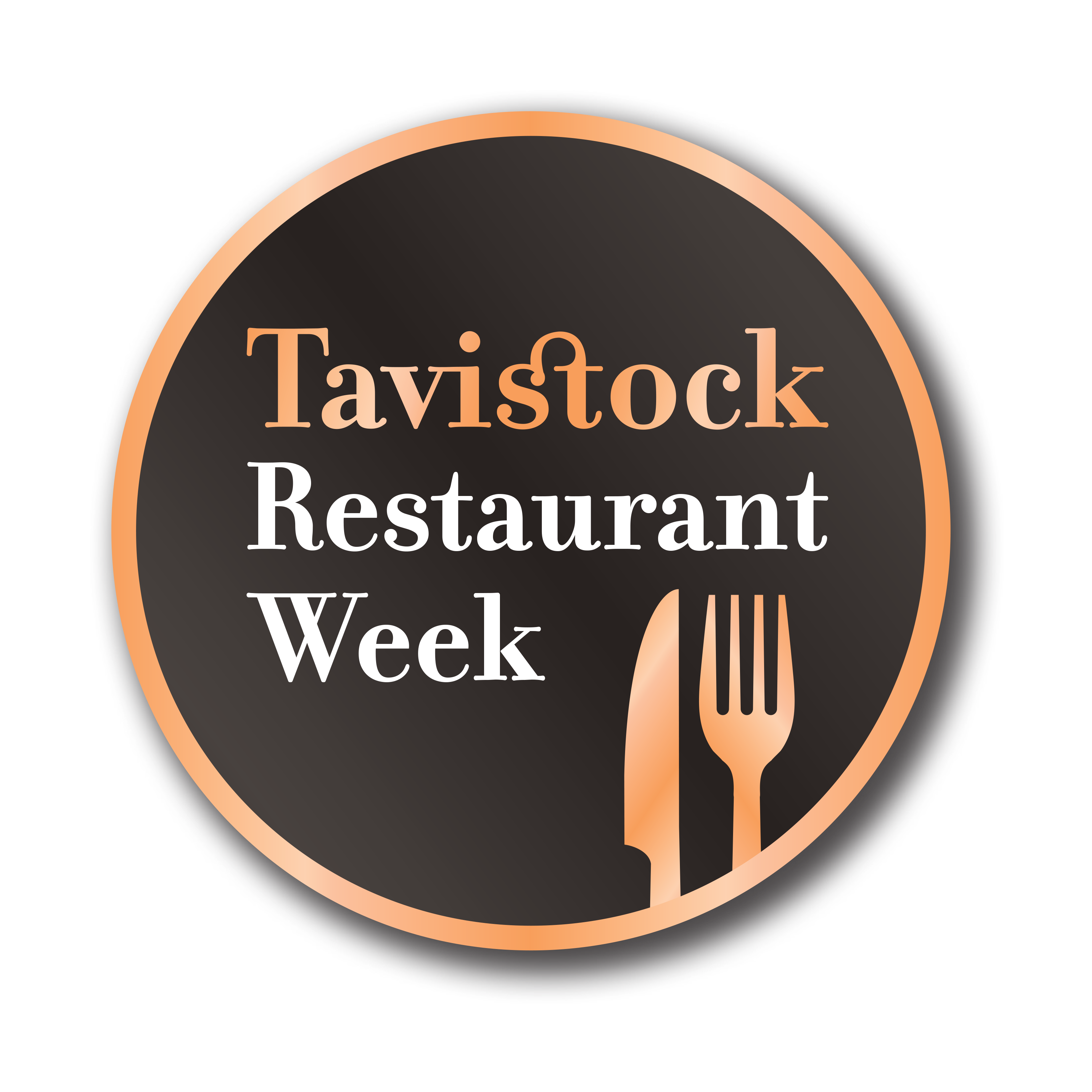 Tavistock Restaurant Week logo with gold border and cutlery icon