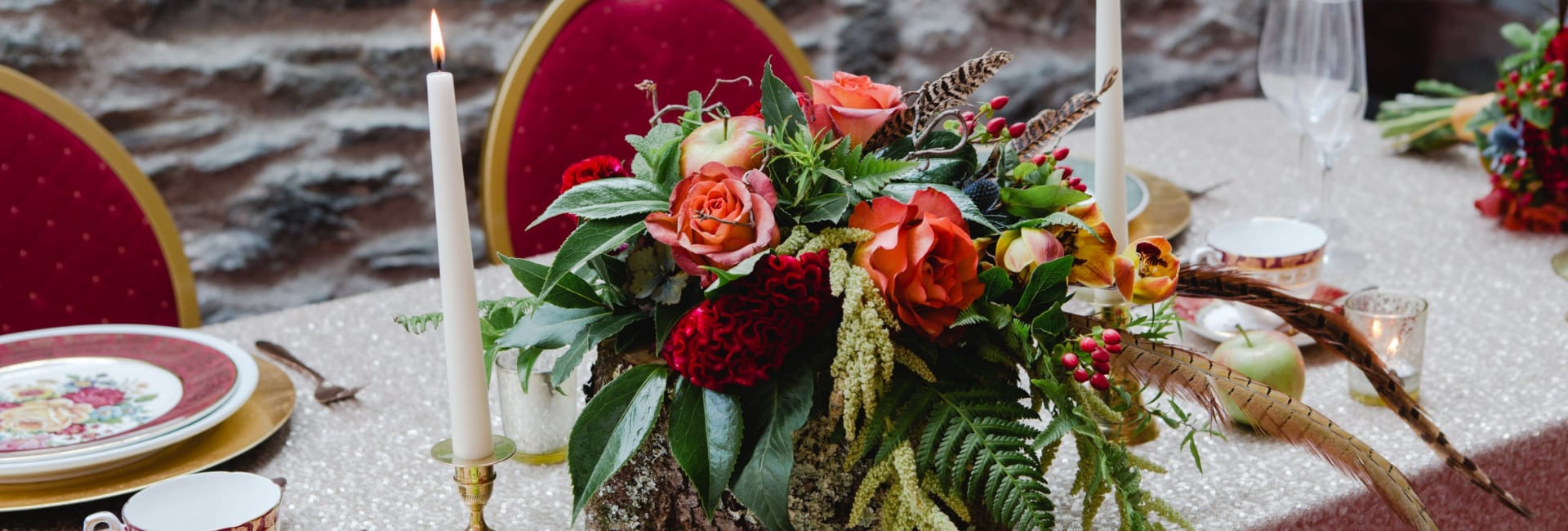 Wedding Flowers on Banquet Table