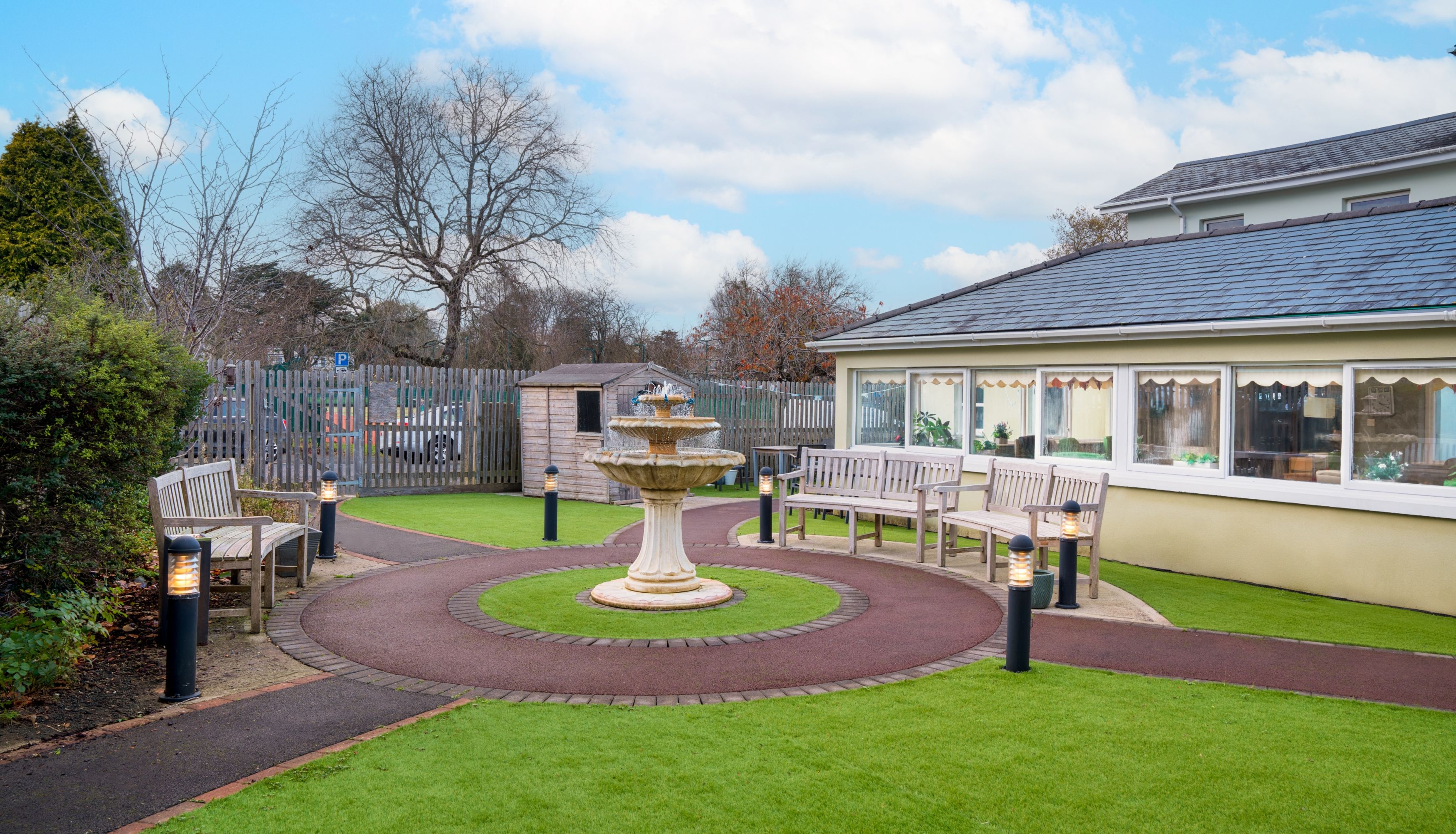 Choice Care home Garden with fountain and benches