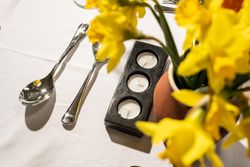 Flowers and candles on a table