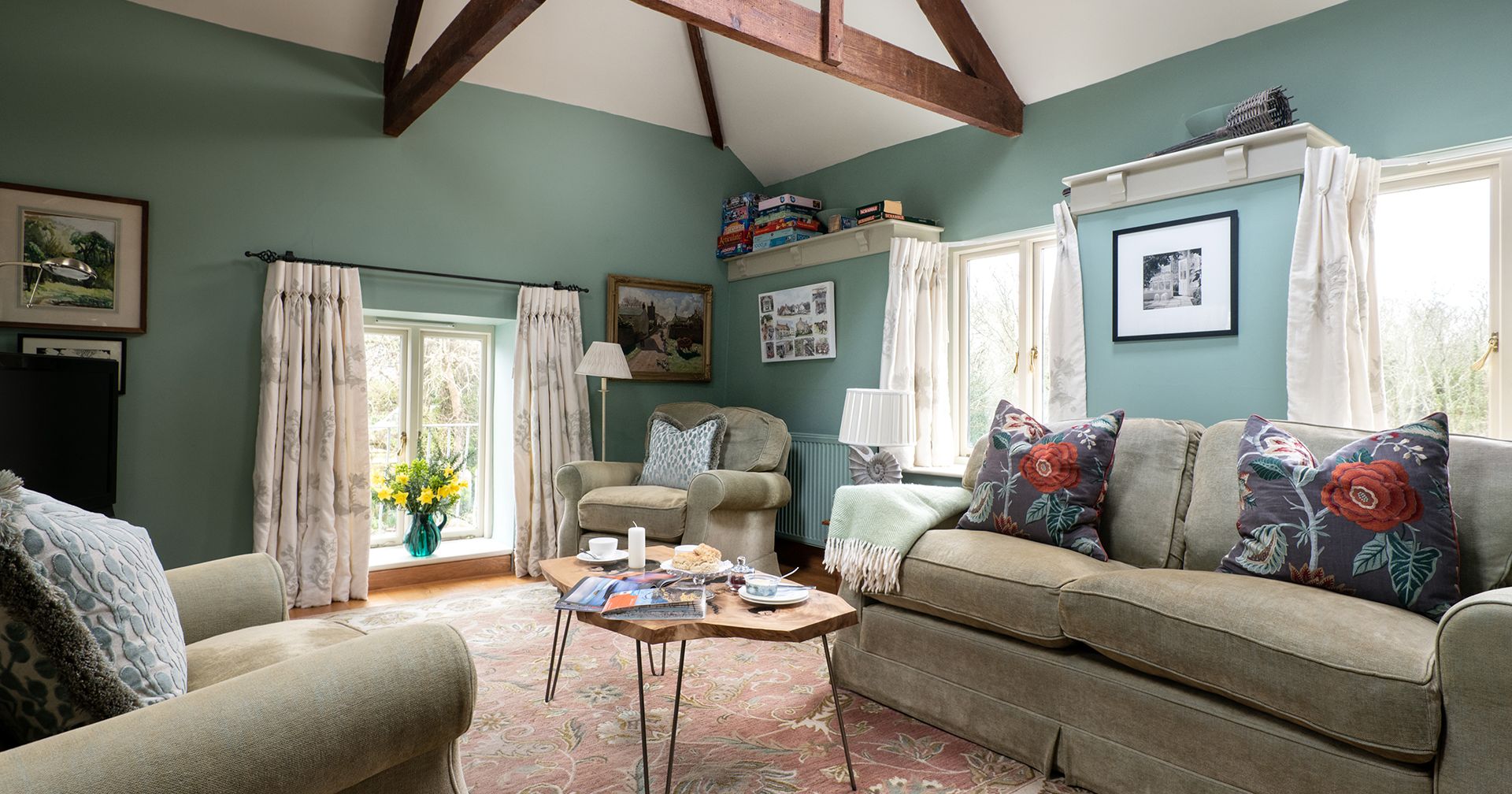 lounge in peace and plenty with soft furnishings and beams