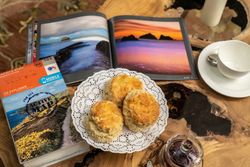 scones on a coffee table with magazines