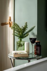 table next to the bath