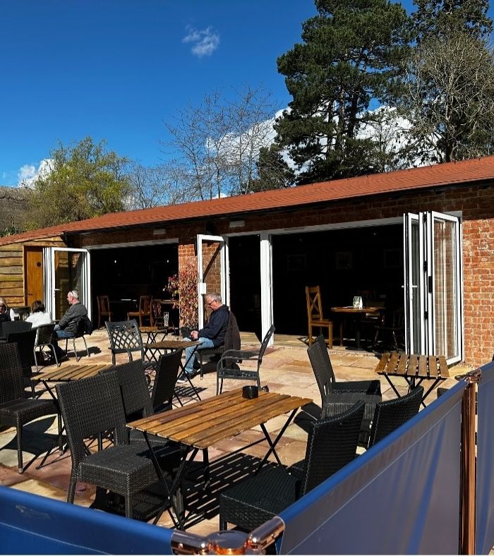 Patio area of the cask n tandoor gasto pub with large bifolding doors into the pub