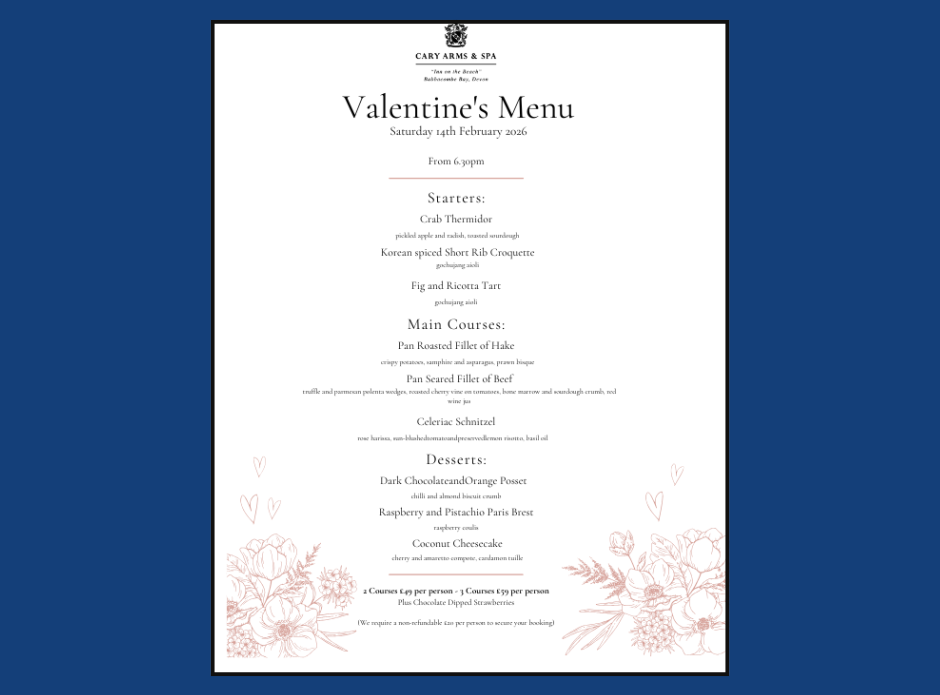 Valentine's Menu from Cary Arms & Spa