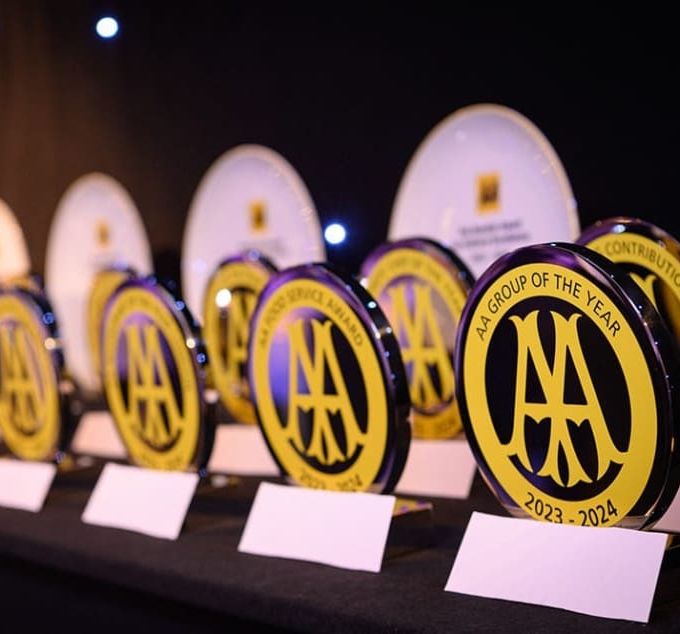 AA Hospitality Awards trophies displayed on a table