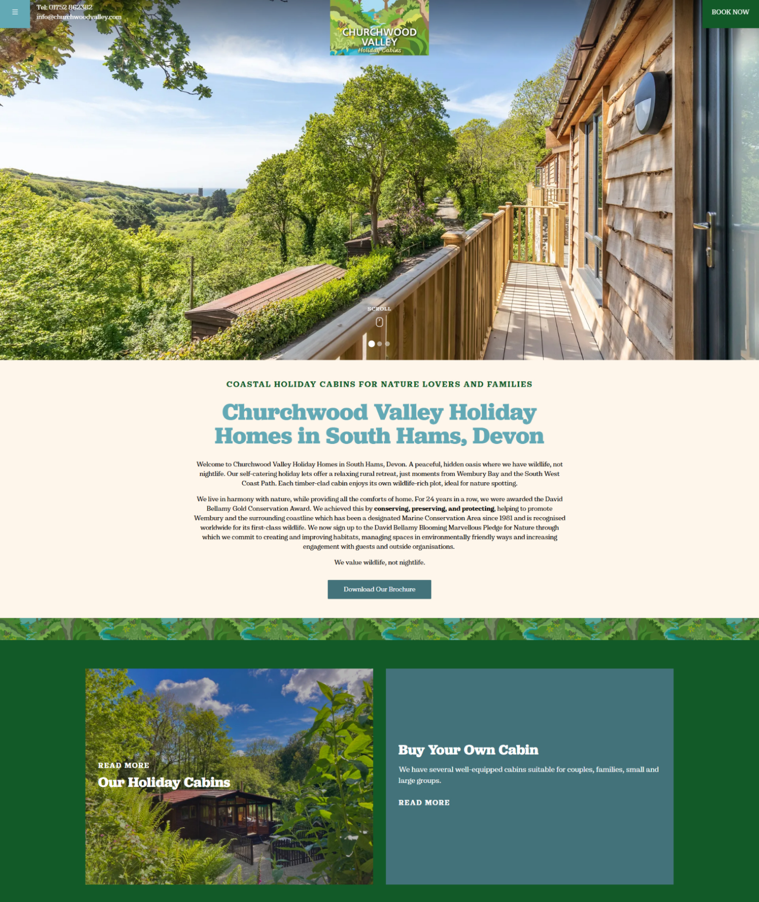 Churchwood Valley cabin balcony overlooking lush green woodland in South Hams, Devon