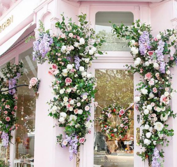 Flowers on outside of building