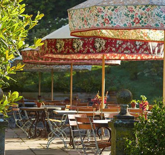 Tables with parasols outside