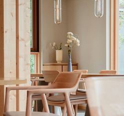 Wooden chairs in restaurant