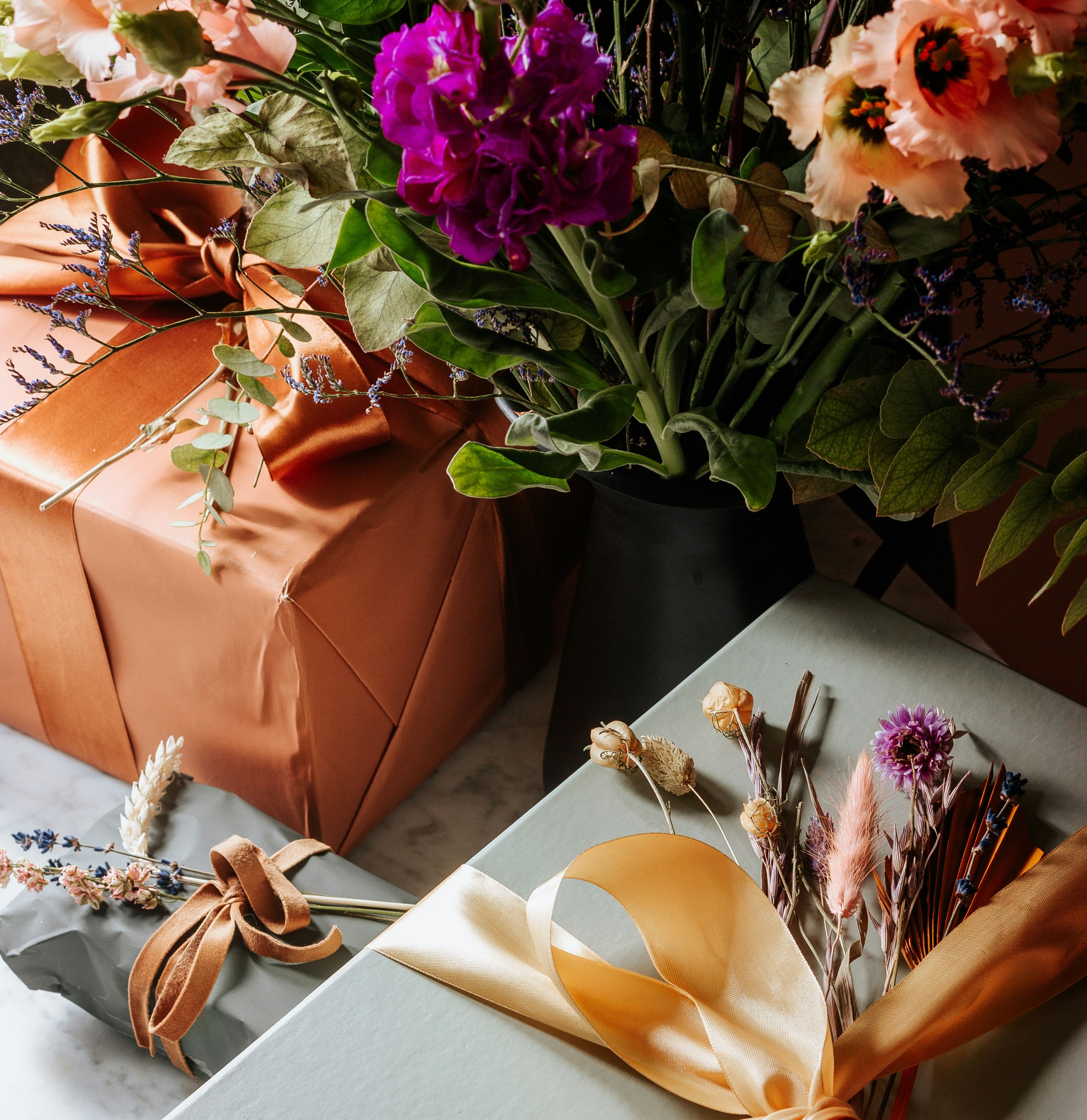Gift boxes and flowers