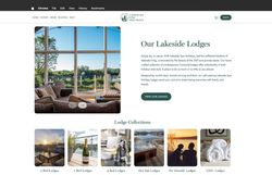 View from inside a cozy lakeside lodge with large windows overlooking a lake and lush greenery.