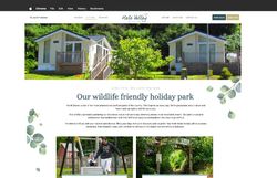 Hele Valley Holiday Park website showcasing lodges, outdoor greenery, and family activities.