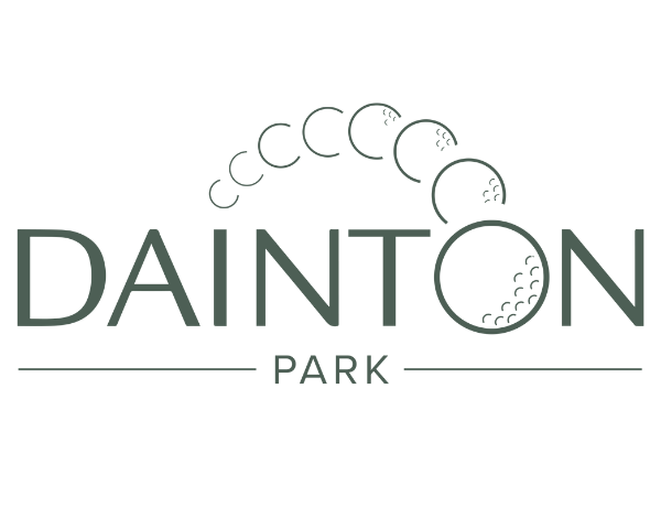 Dainton Park logo with stylized golf ball trajectory over the text