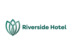 Riverside Hotel logo with stylized leaf design