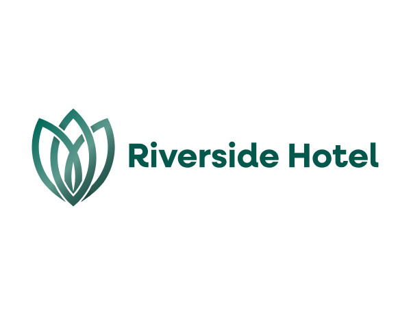 Riverside Hotel logo with stylized leaf design