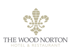 The Wood Norton Hotel & Restaurant logo with a stylized fleur-de-lis symbol