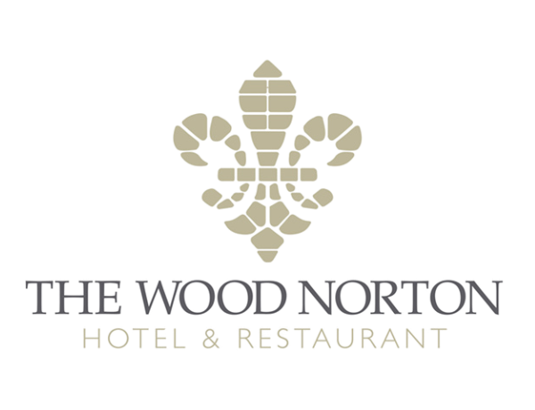 The Wood Norton Hotel & Restaurant logo with a stylized fleur-de-lis symbol