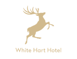 White Hart Hotel logo featuring a leaping stag above the hotel name