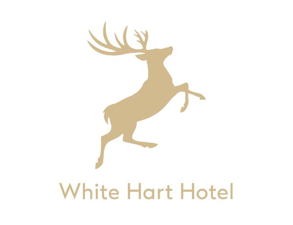 White Hart Hotel logo featuring a leaping stag above the hotel name