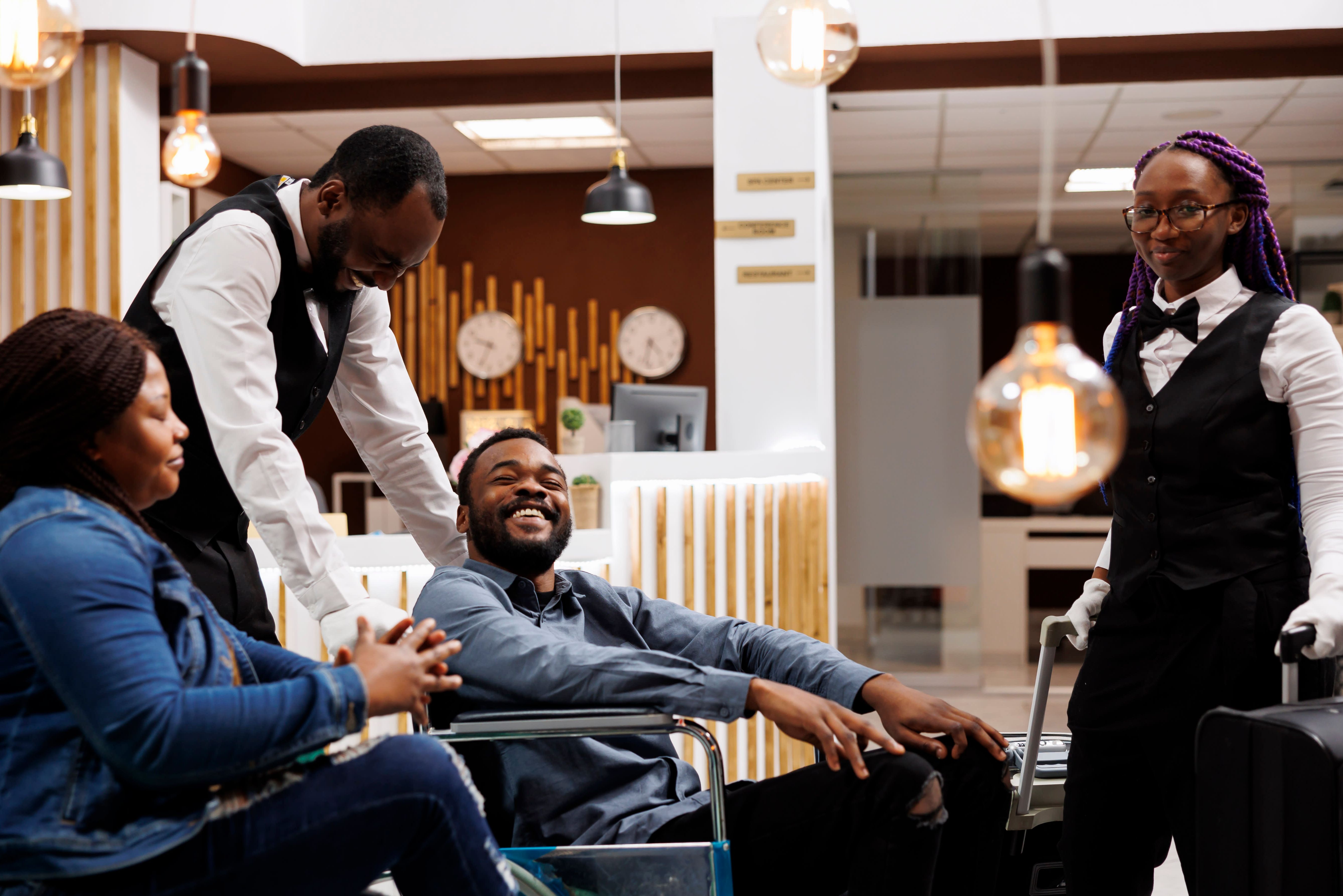 People in hotel reception