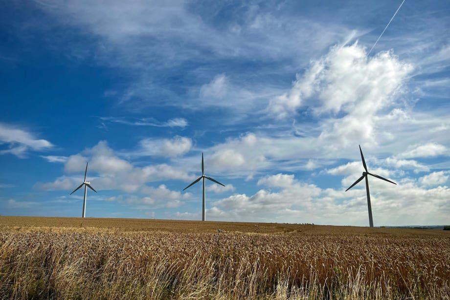 Field with wind turbines