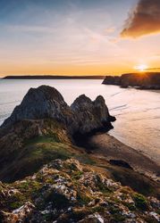 Sunset at Three Cliffs Bay, Gower, Peninsula, Swansea, South Wales