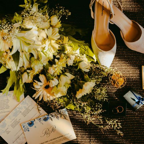 Flowers and Wedding Invitations with Wedding shoes