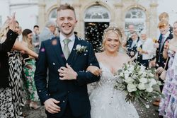 Bride and groom confetti toss