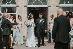 Bride and groom confetti toss
