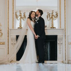 Bride and groom in ballroom