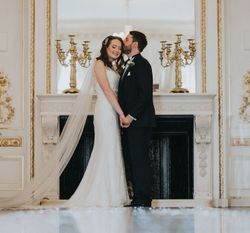 Bride and groom in ballroom