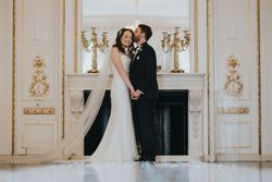Bride and groom in ballroom