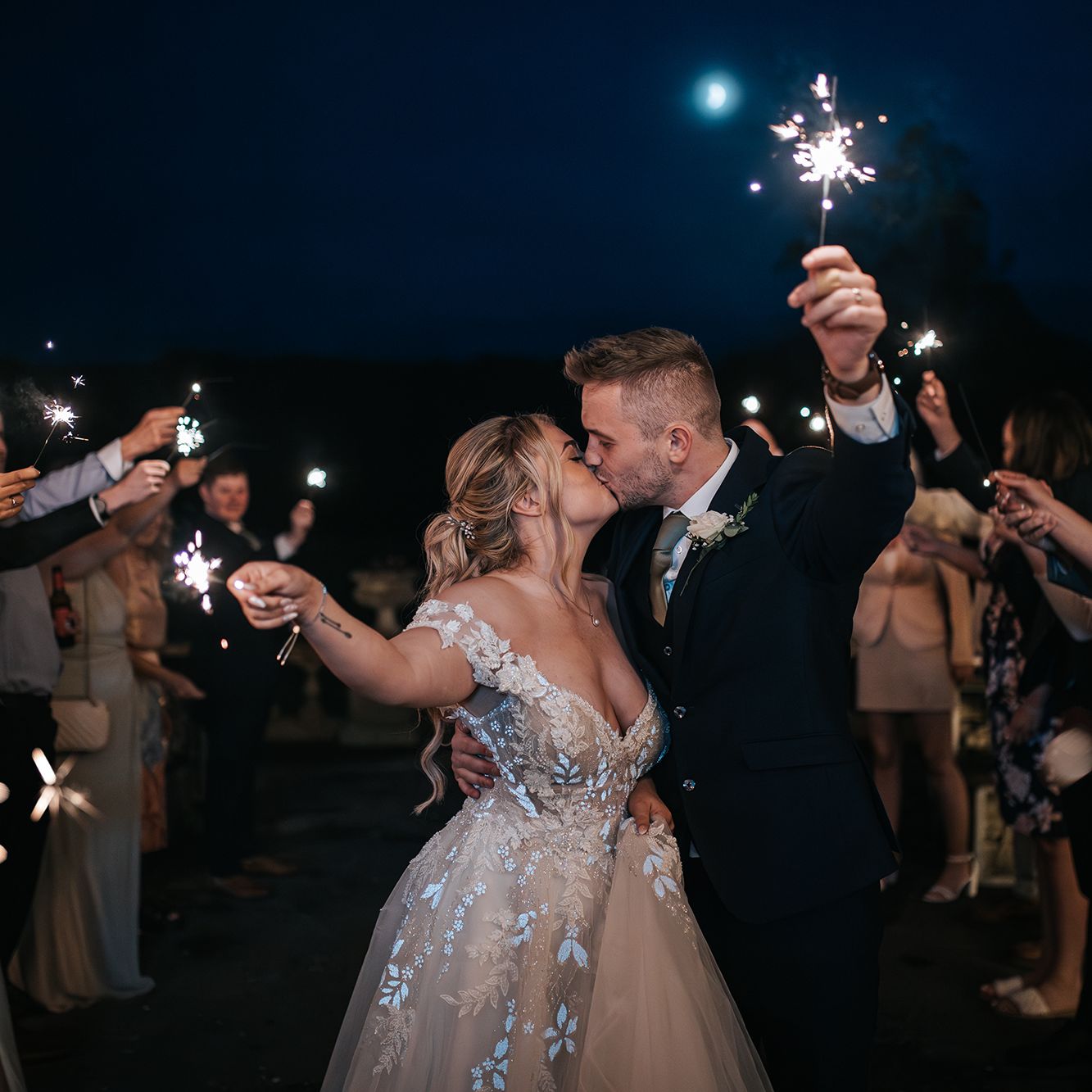 Bride and groom sparkler send off