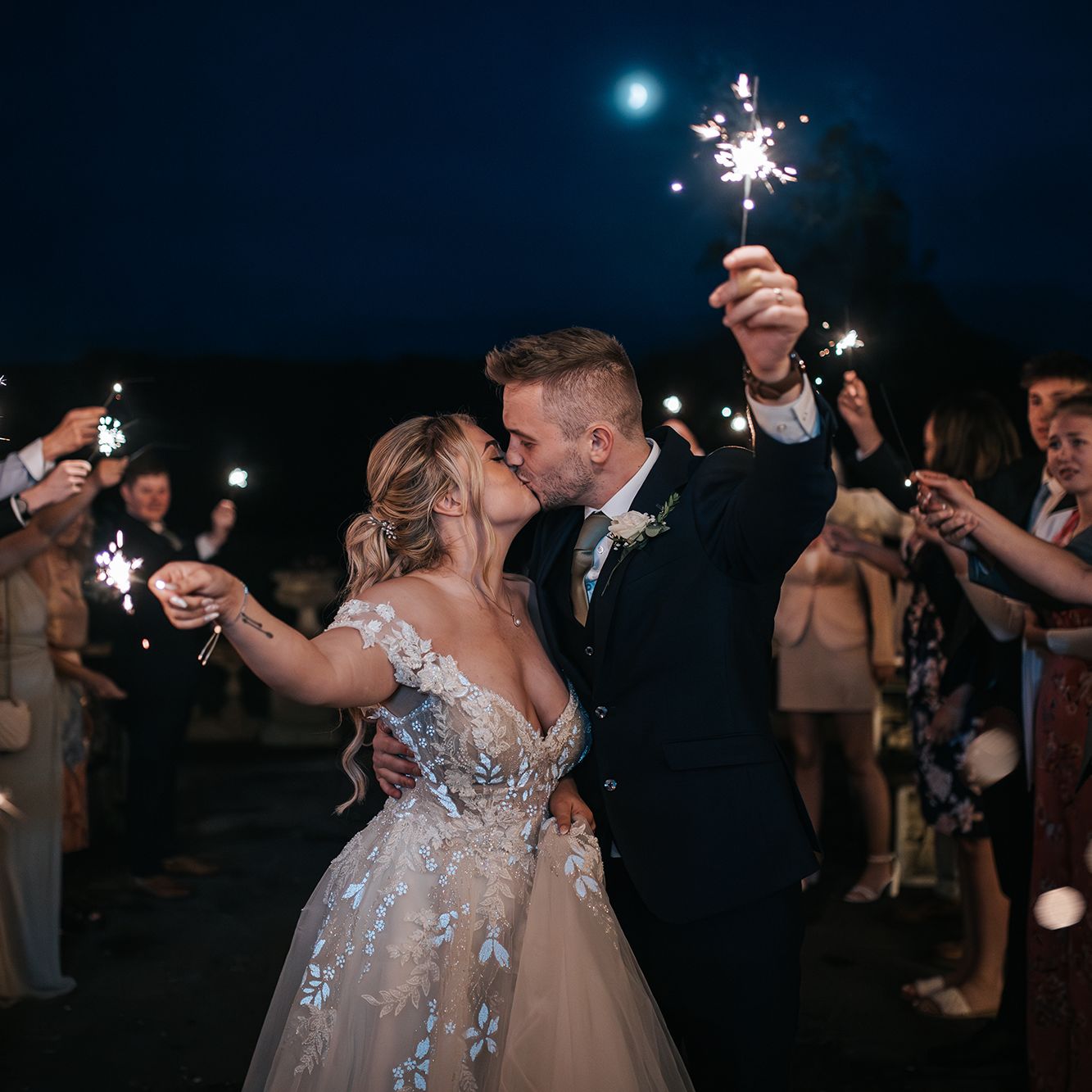 Bride and groom sparkler send off