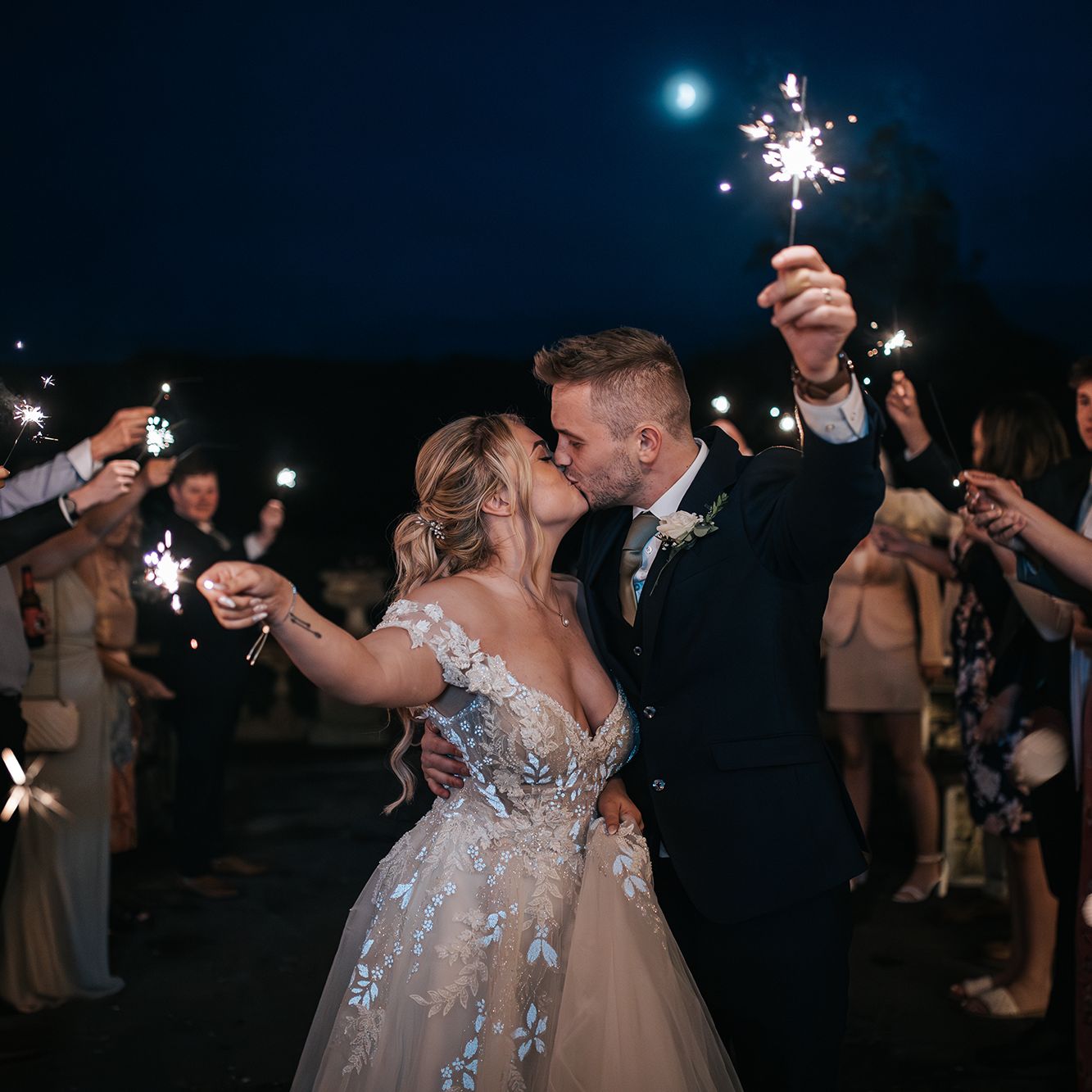 Bride and groom sparkler send off